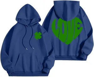 Women's Hoodies Heart Print Graphic Long Sleeve Oversized Sweatshirts Drawstring Pullover Top with Pockets