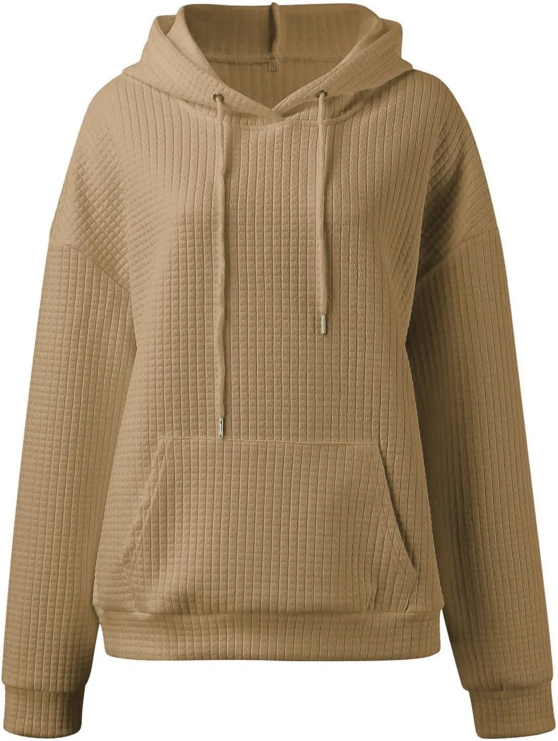 Womens Hoodies Waffle Knit Pullover Tops Loose Hoodie Casual Long Sleeve Drawstring Sweatshirt with Kangaroo Pocket