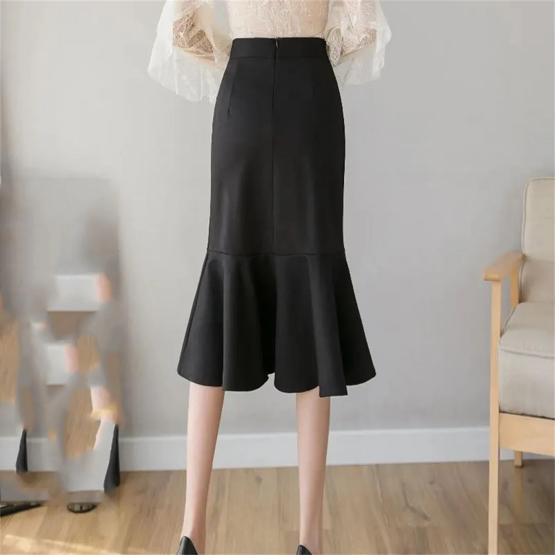 Women's Irregular Wrap Mermaid Skirts High Waist Front Split Ruffles Sheath Pencil Skirts