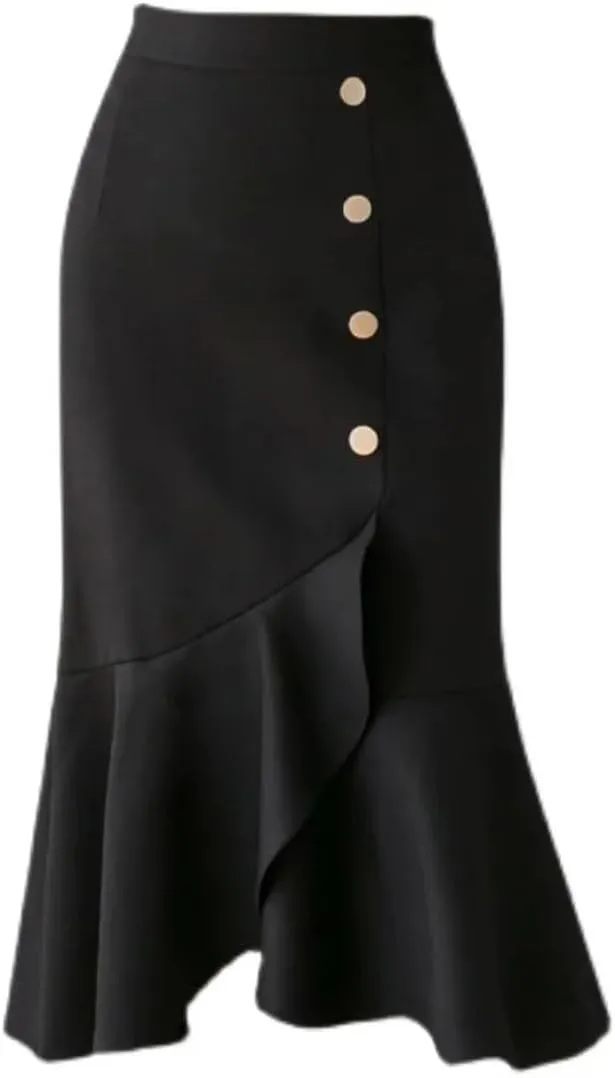 Women's Irregular Wrap Mermaid Skirts High Waist Front Split Ruffles Sheath Pencil Skirts