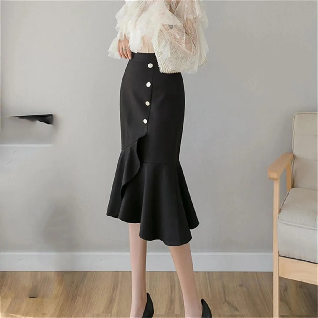 Women's Irregular Wrap Mermaid Skirts High Waist Front Split Ruffles Sheath Pencil Skirts