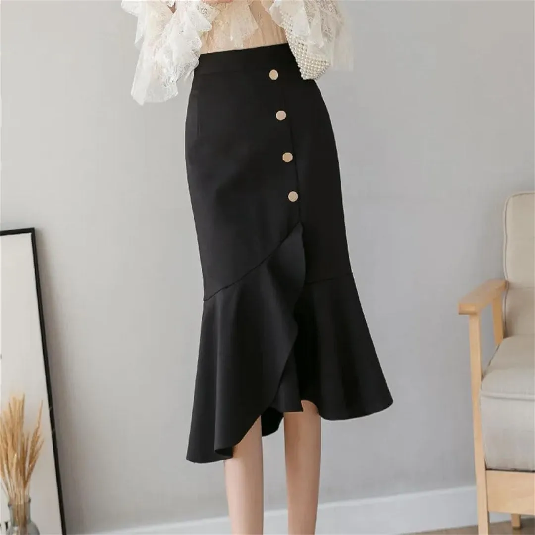 Women's Irregular Wrap Mermaid Skirts High Waist Front Split Ruffles Sheath Pencil Skirts