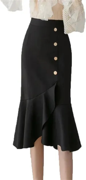 Women's Irregular Wrap Mermaid Skirts High Waist Front Split Ruffles Sheath Pencil Skirts