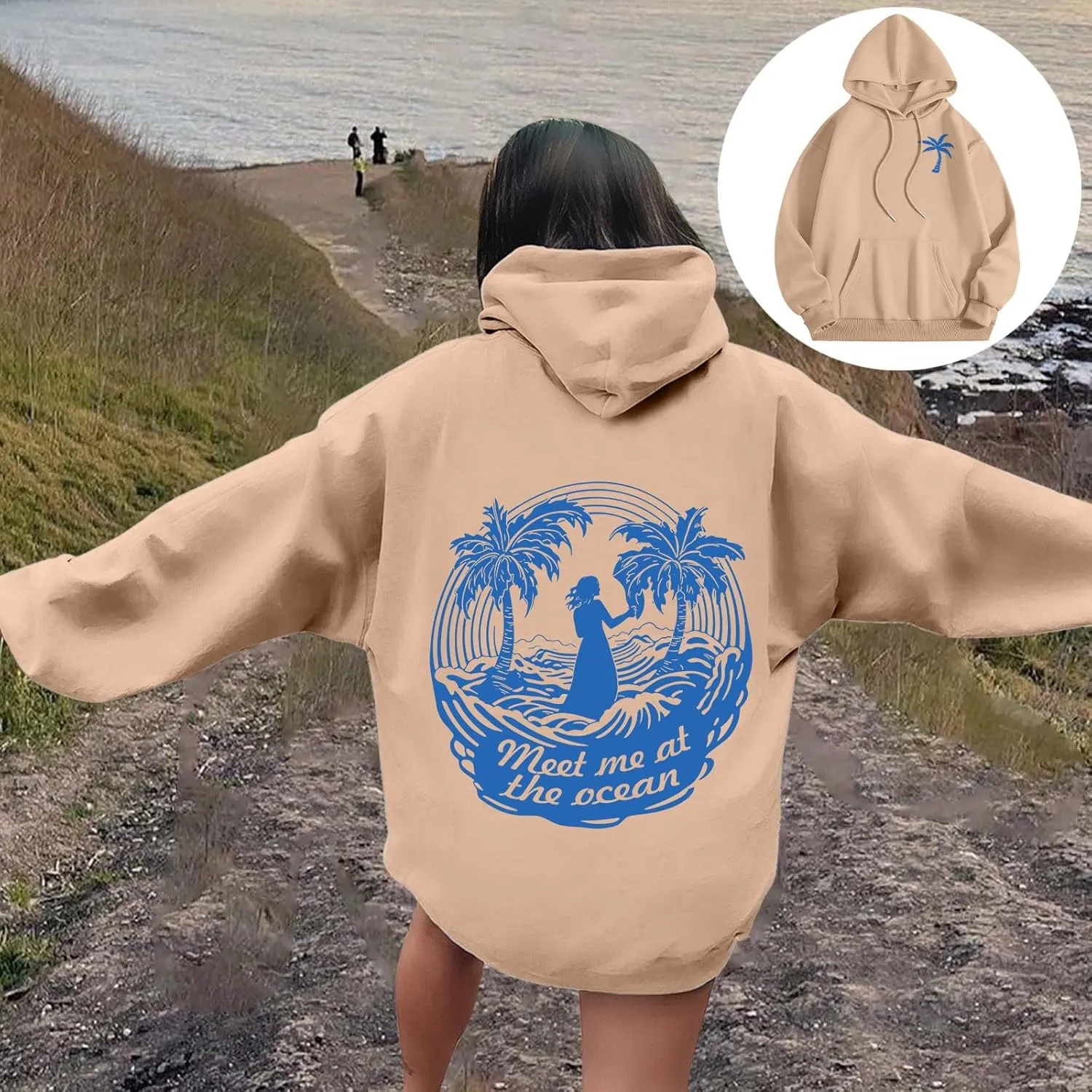 Women's Letter Print Hoodie Sweatshirt Long Sleeve Drawstring Graphic Pullover Oversized Casual Tops With Pockets