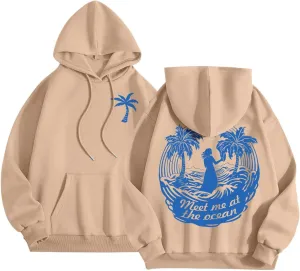 Women's Letter Print Hoodie Sweatshirt Long Sleeve Drawstring Graphic Pullover Oversized Casual Tops With Pockets