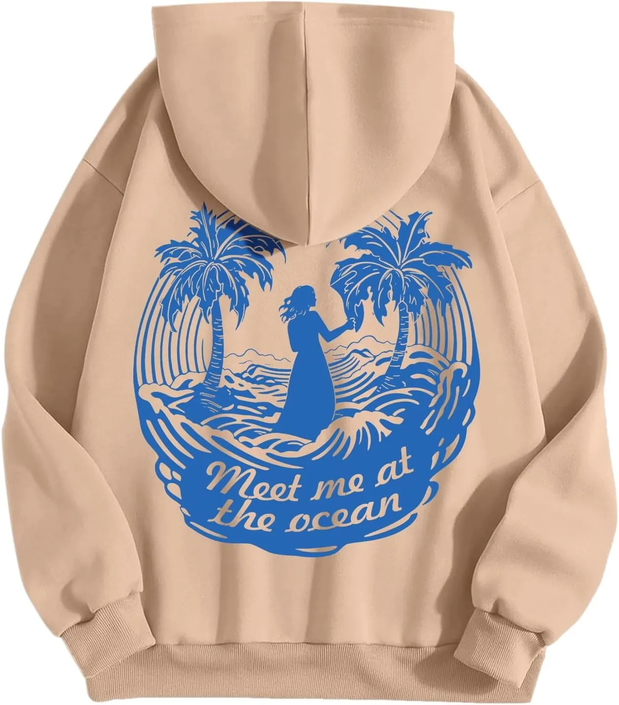 Women's Letter Print Hoodie Sweatshirt Long Sleeve Drawstring Graphic Pullover Oversized Casual Tops With Pockets