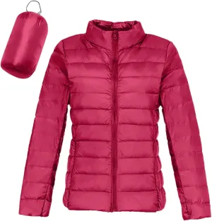 Womens Lightweight Puffer Jacket Packable Stand Collar Quilted Down Coats 2024 Winter Warm Down Jackets with Pockets