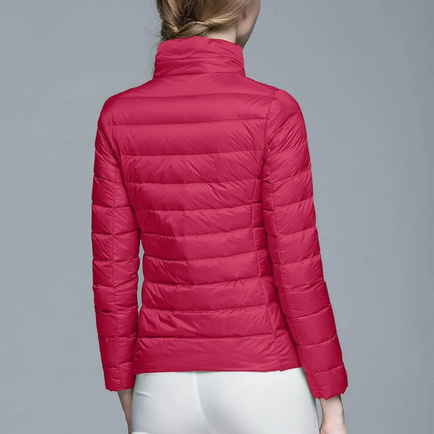 Womens Lightweight Puffer Jacket Packable Stand Collar Quilted Down Coats 2024 Winter Warm Down Jackets with Pockets