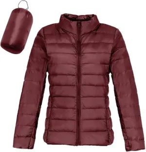 Womens Lightweight Puffer Jacket Packable Stand Collar Quilted Down Coats 2024 Winter Warm Down Jackets with Pockets