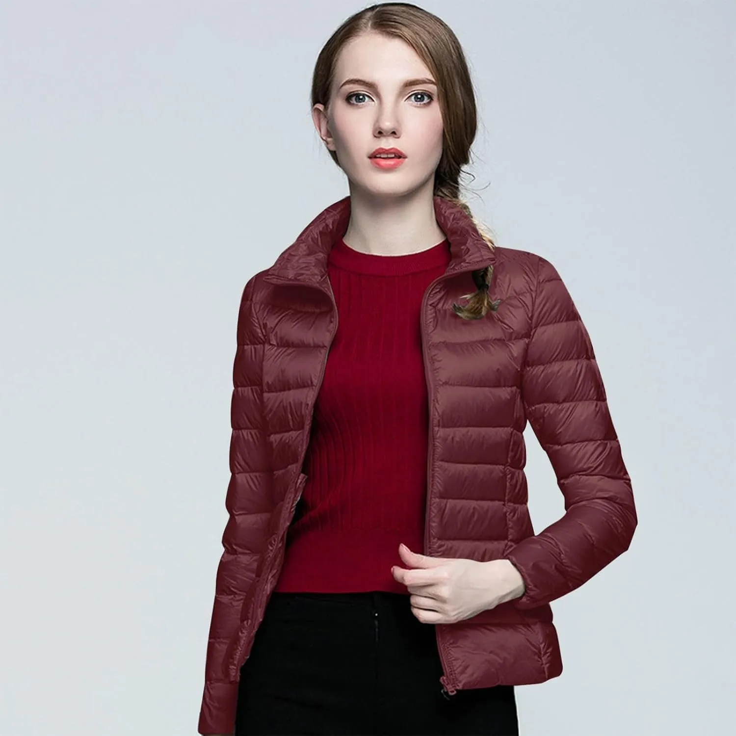 Womens Lightweight Puffer Jacket Packable Stand Collar Quilted Down Coats 2024 Winter Warm Down Jackets with Pockets