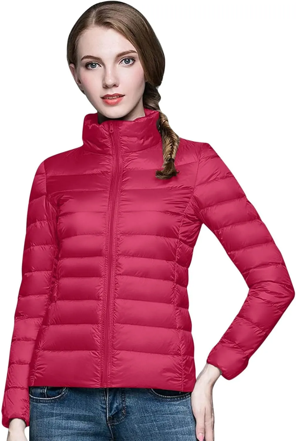 Womens Lightweight Puffer Jacket Packable Stand Collar Quilted Down Coats 2024 Winter Warm Down Jackets with Pockets