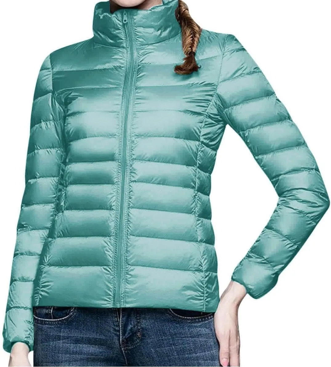 Womens Lightweight Puffer Jacket Packable Stand Collar Quilted Down Coats 2024 Winter Warm Down Jackets with Pockets