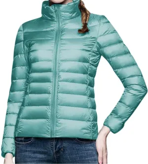 Womens Lightweight Puffer Jacket Packable Stand Collar Quilted Down Coats 2024 Winter Warm Down Jackets with Pockets