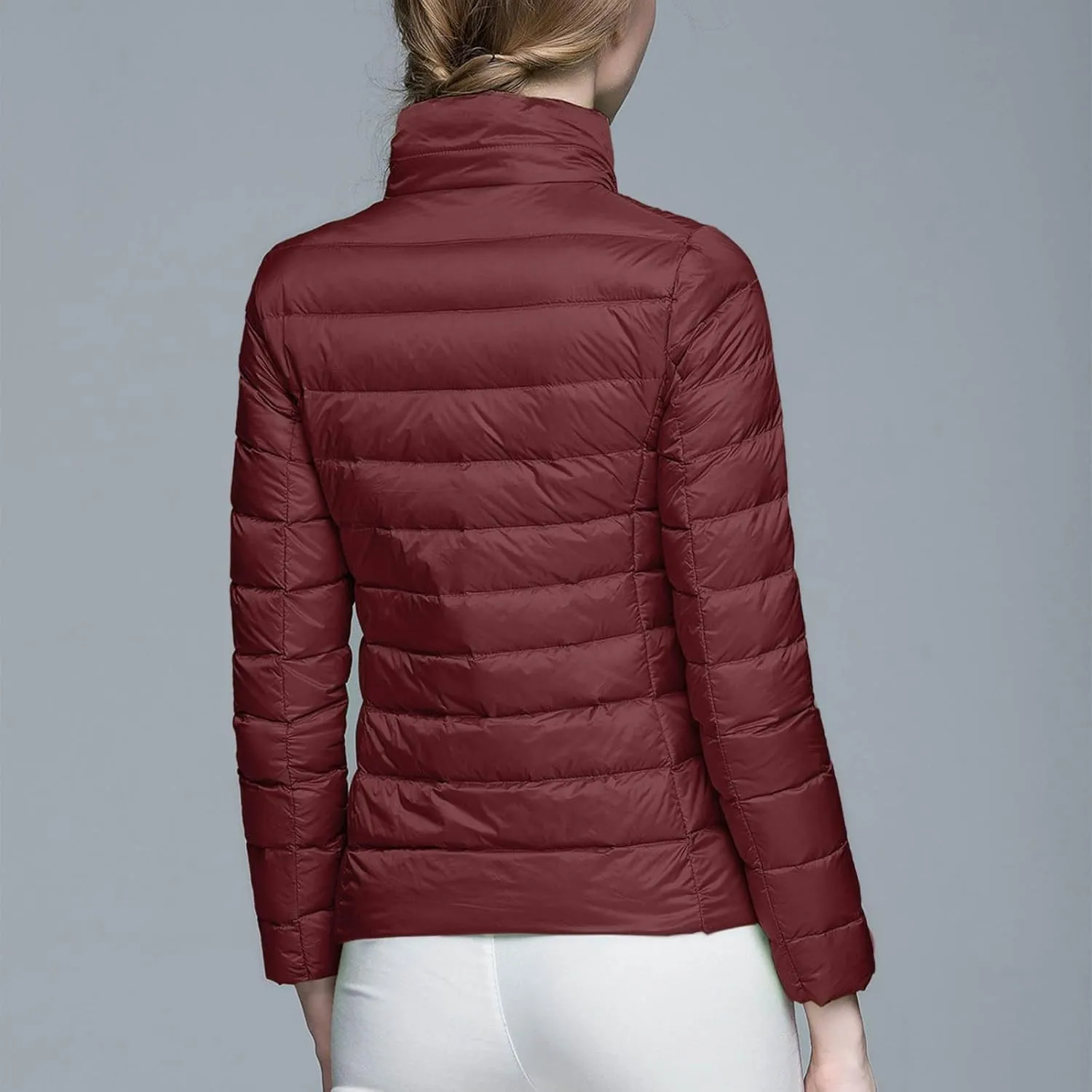 Womens Lightweight Puffer Jacket Packable Stand Collar Quilted Down Coats 2024 Winter Warm Down Jackets with Pockets