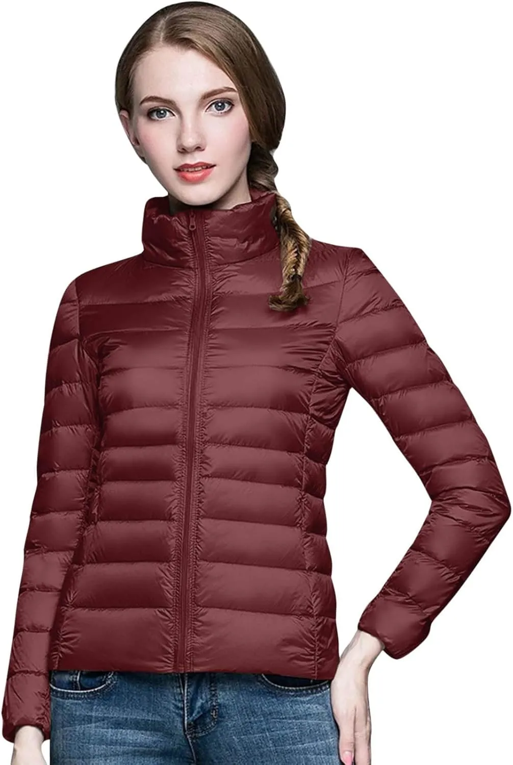 Womens Lightweight Puffer Jacket Packable Stand Collar Quilted Down Coats 2024 Winter Warm Down Jackets with Pockets