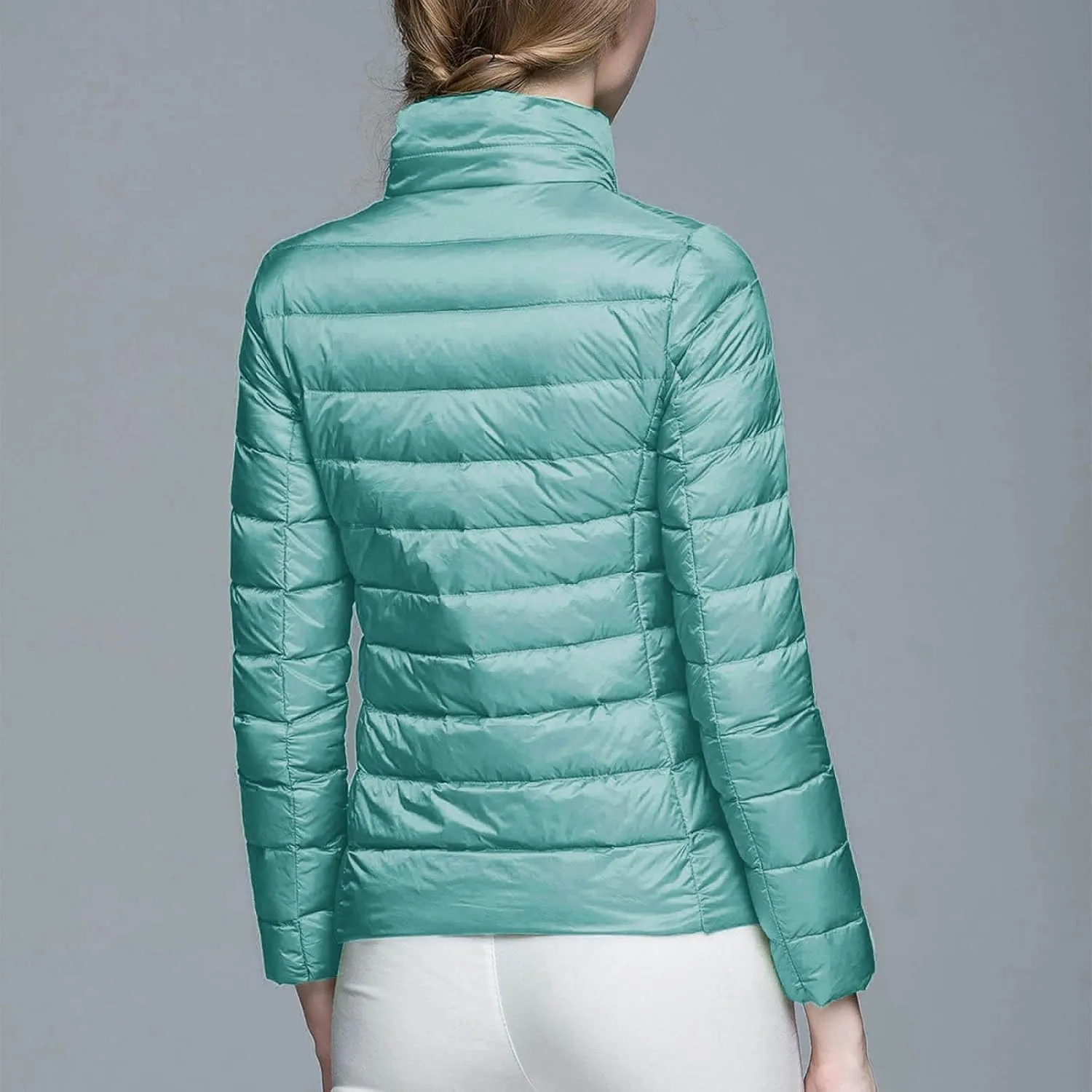 Womens Lightweight Puffer Jacket Packable Stand Collar Quilted Down Coats 2024 Winter Warm Down Jackets with Pockets