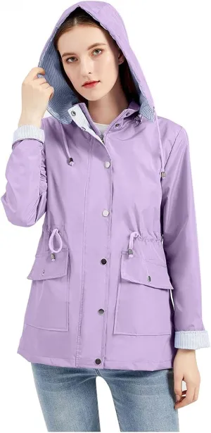 Women's Ligtweight Jackets Anorak Utility Drawstring Waist Hoodie Zip Up Fall Casual Trench Coat with Pockets