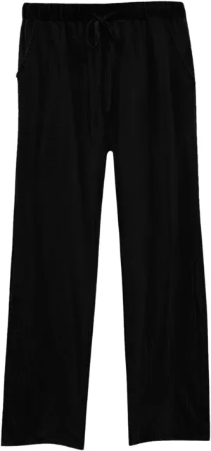 Womens Linen Pants Summer Boho Lightweight High Waist Palazzo Pants Straight Leg Lounge Trousers with Pockets