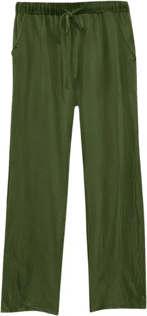 Womens Linen Pants Summer Boho Lightweight High Waist Palazzo Pants Straight Leg Lounge Trousers with Pockets