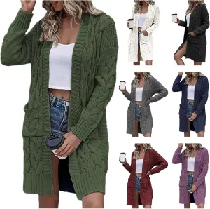 Womens Long Cardigan Coats Thin Stylish Cable Knit Maxi Sweater Open Front Coatigan Outerwear