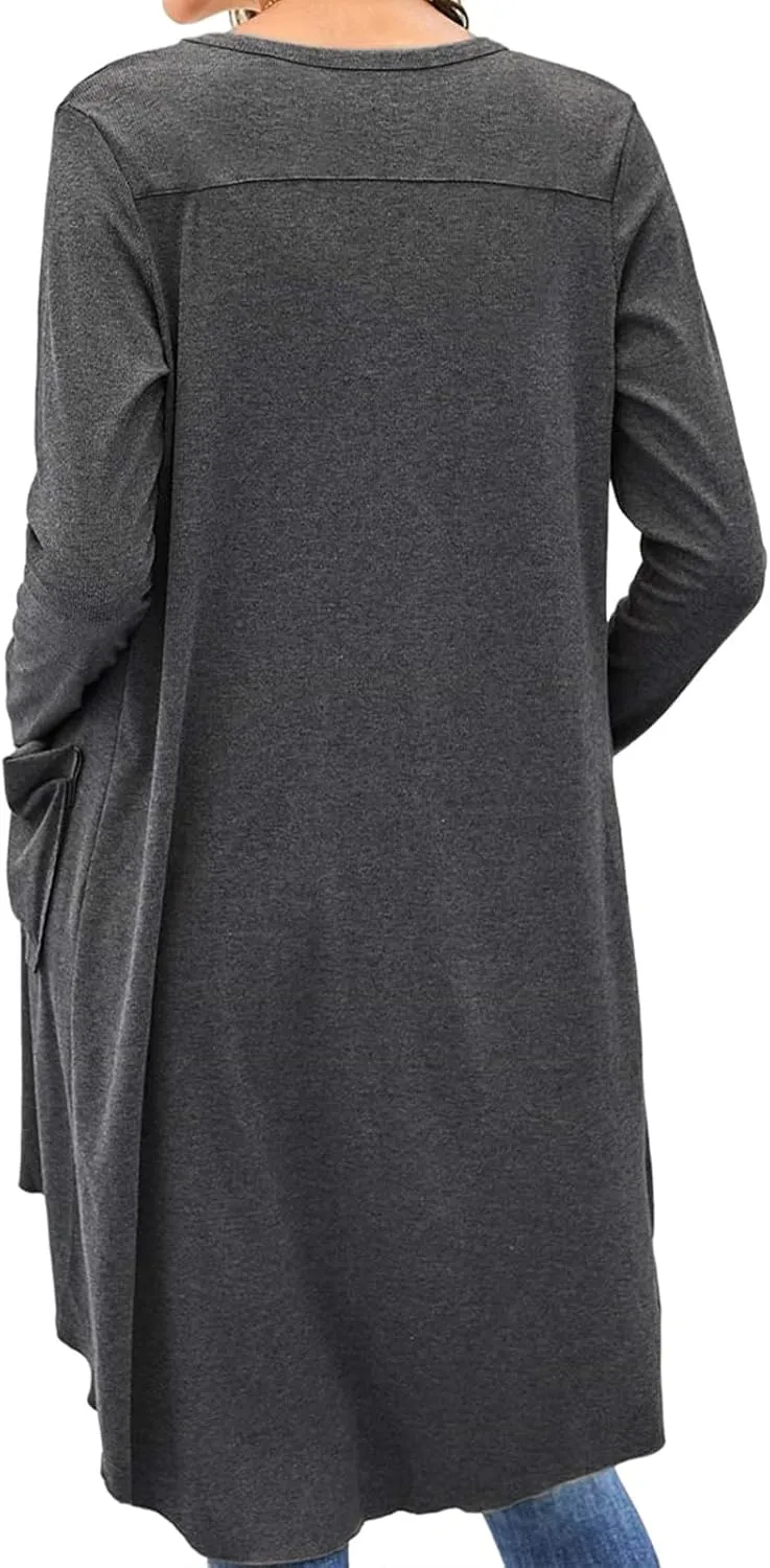 Womens Long Cardigans Open Front Button Sweater Long Sleeve Knit Sweaters Coats Outerwear with Pockets