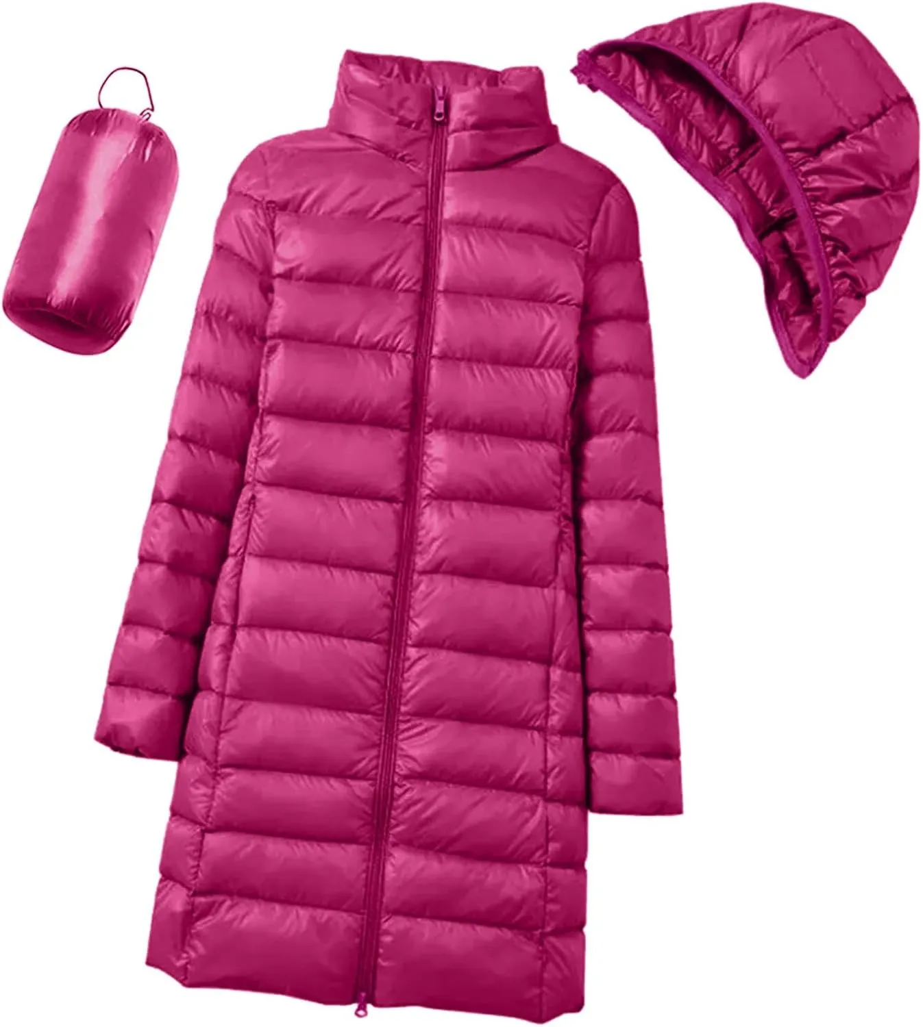 Women's Long Down Coat Hooded Winter Packable Puffer Jacket Ultra Light Quilted Winter Coat with Pocket Outerwear