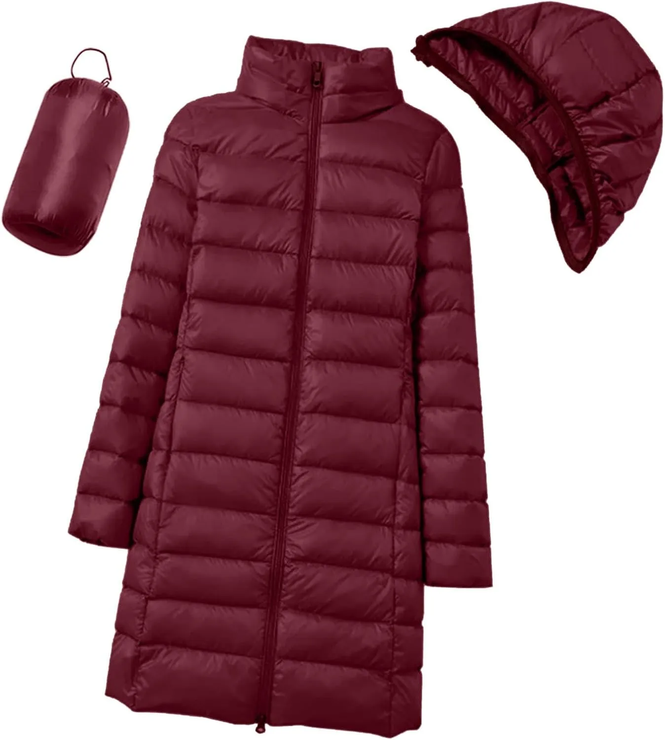 Women's Long Down Coat Hooded Winter Packable Puffer Jacket Ultra Light Quilted Winter Coat with Pocket Outerwear