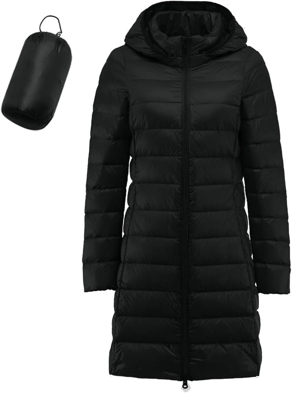 Women's Long Down Coat Hooded Winter Packable Puffer Jacket Ultra Light Quilted Winter Coat with Pocket Outerwear