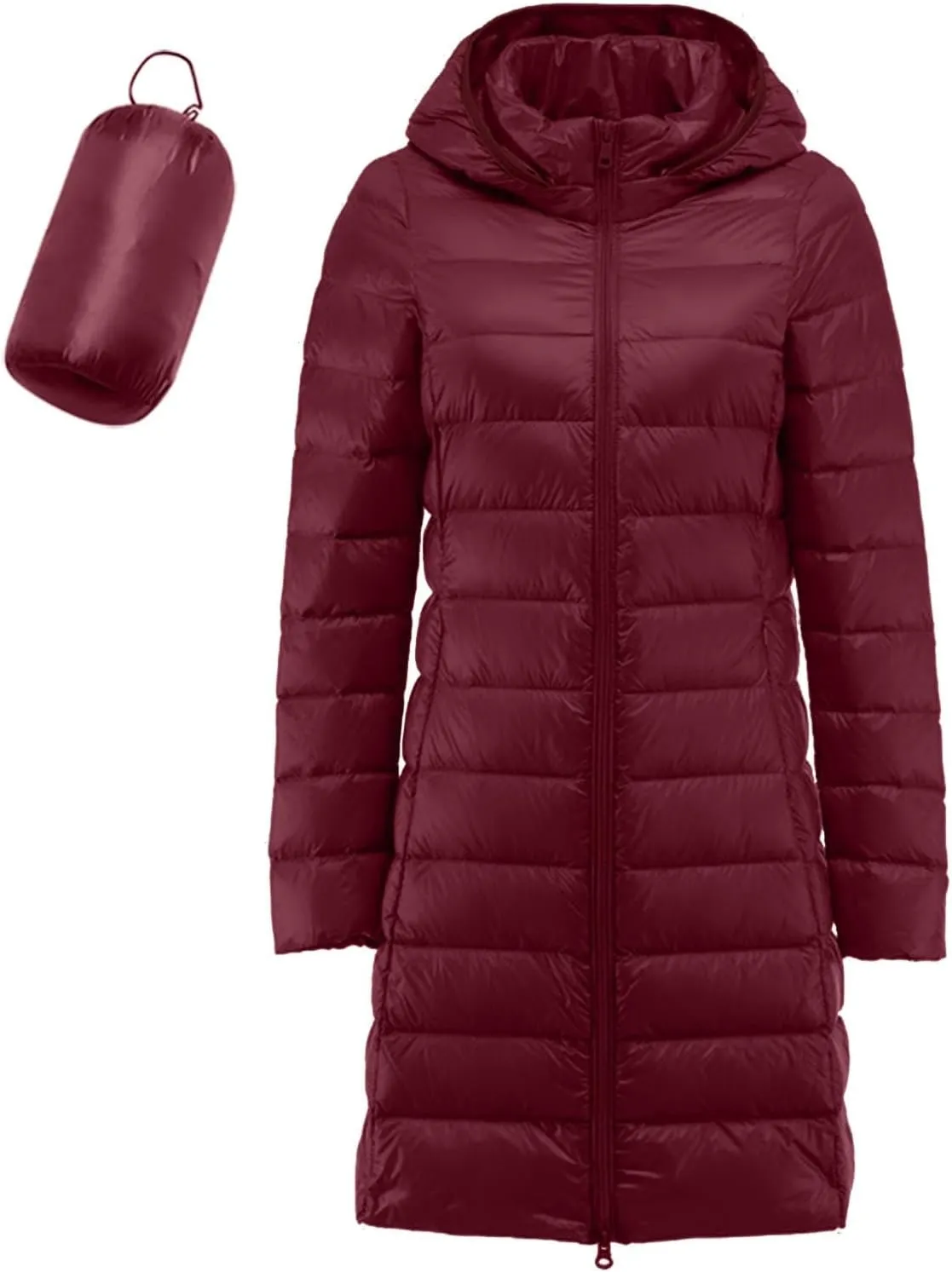 Women's Long Down Coat Hooded Winter Packable Puffer Jacket Ultra Light Quilted Winter Coat with Pocket Outerwear