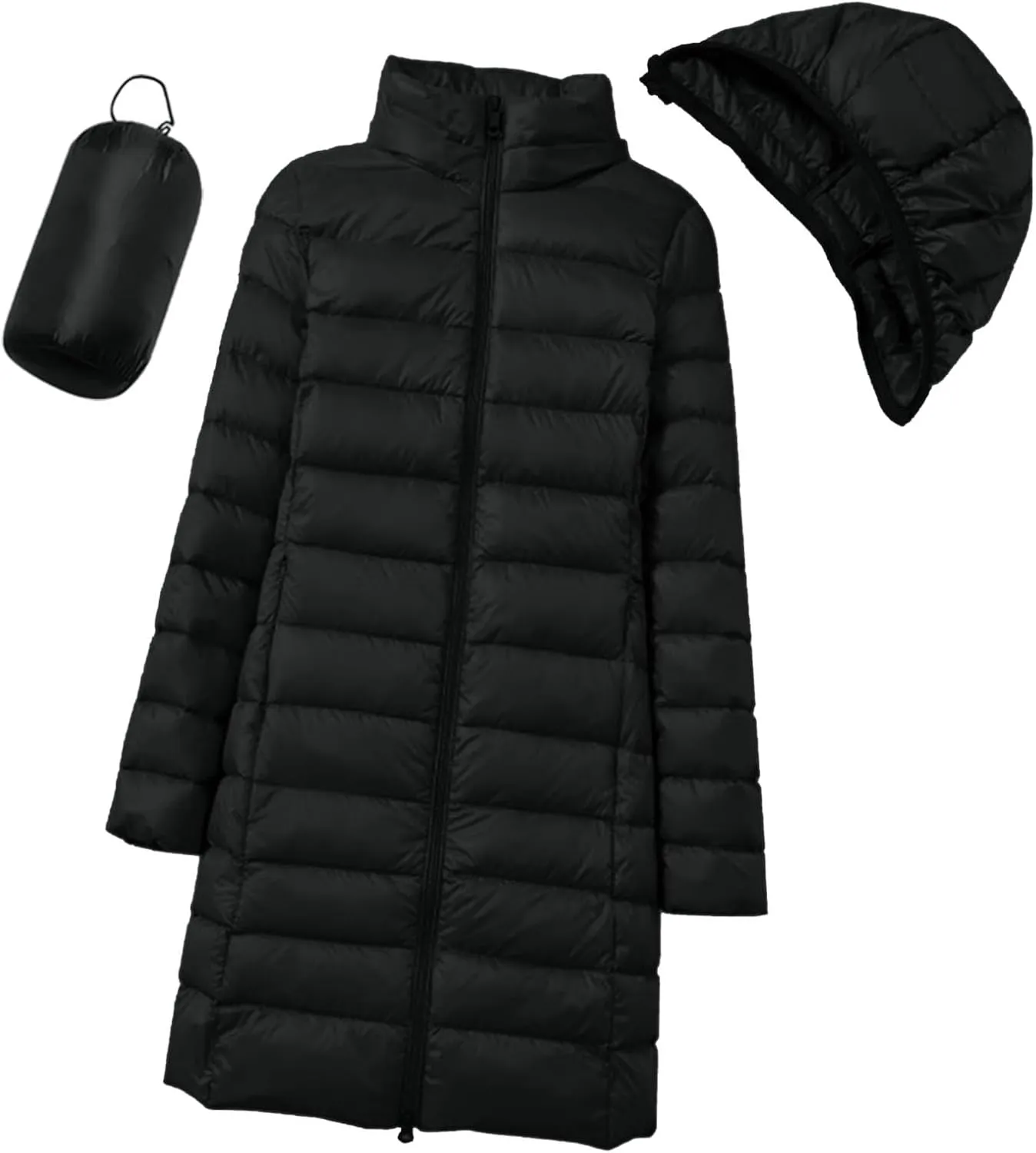 Women's Long Down Coat Hooded Winter Packable Puffer Jacket Ultra Light Quilted Winter Coat with Pocket Outerwear