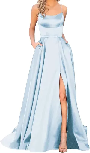 Womens Long Prom Dresses for Teens with Pockets Spaghetti Straps Formal Party Evening Gowns 2025 Prom Dress