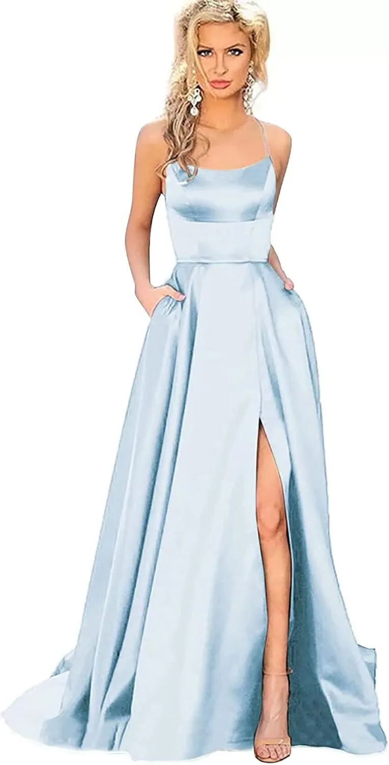 Womens Long Prom Dresses for Teens with Pockets Spaghetti Straps Formal Party Evening Gowns 2025 Prom Dress