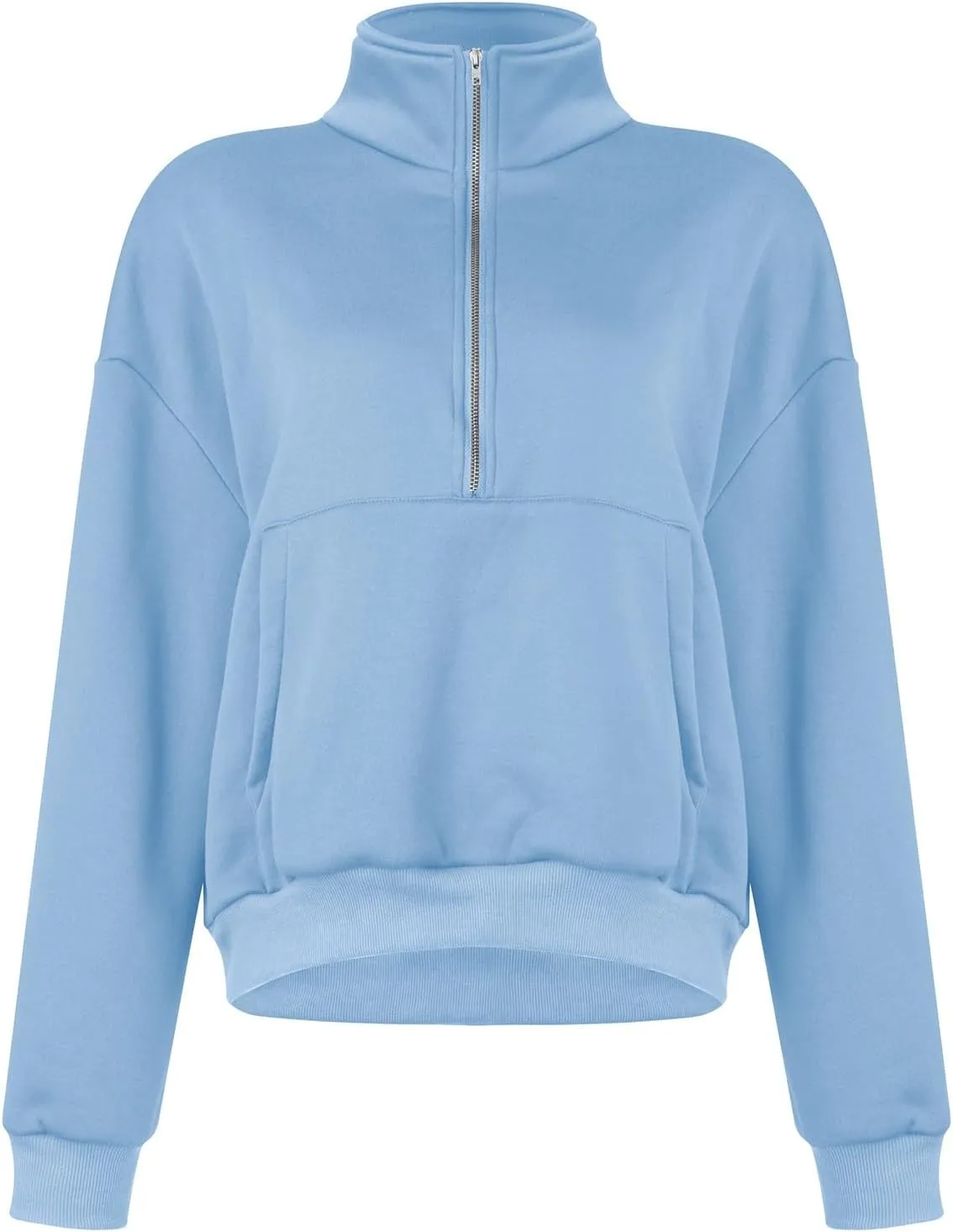 Womens Long Sleeve Half Zip Pullover Hoodies Solid Color Fall Winter Trendy Outfits With Pockets Loose Sweatshirts
