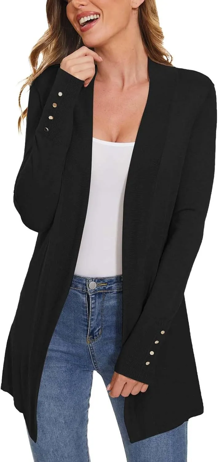 Women's Long Sleeve Snap Button Down Solid Color Knit Ribbed Neckline Cardigans Casual Fashion Coats Fall 2024