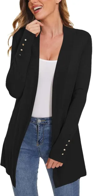 Women's Long Sleeve Snap Button Down Solid Color Knit Ribbed Neckline Cardigans Casual Fashion Coats Fall 2024