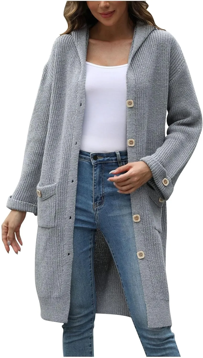 Women's Long Sleeve Snap Button Down Solid Color Knit Ribbed Neckline Cardigans Casual Fashion Coats Fall 2024