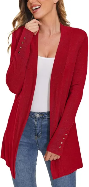 Women's Long Sleeve Snap Button Down Solid Color Knit Ribbed Neckline Cardigans Casual Fashion Coats Fall 2024