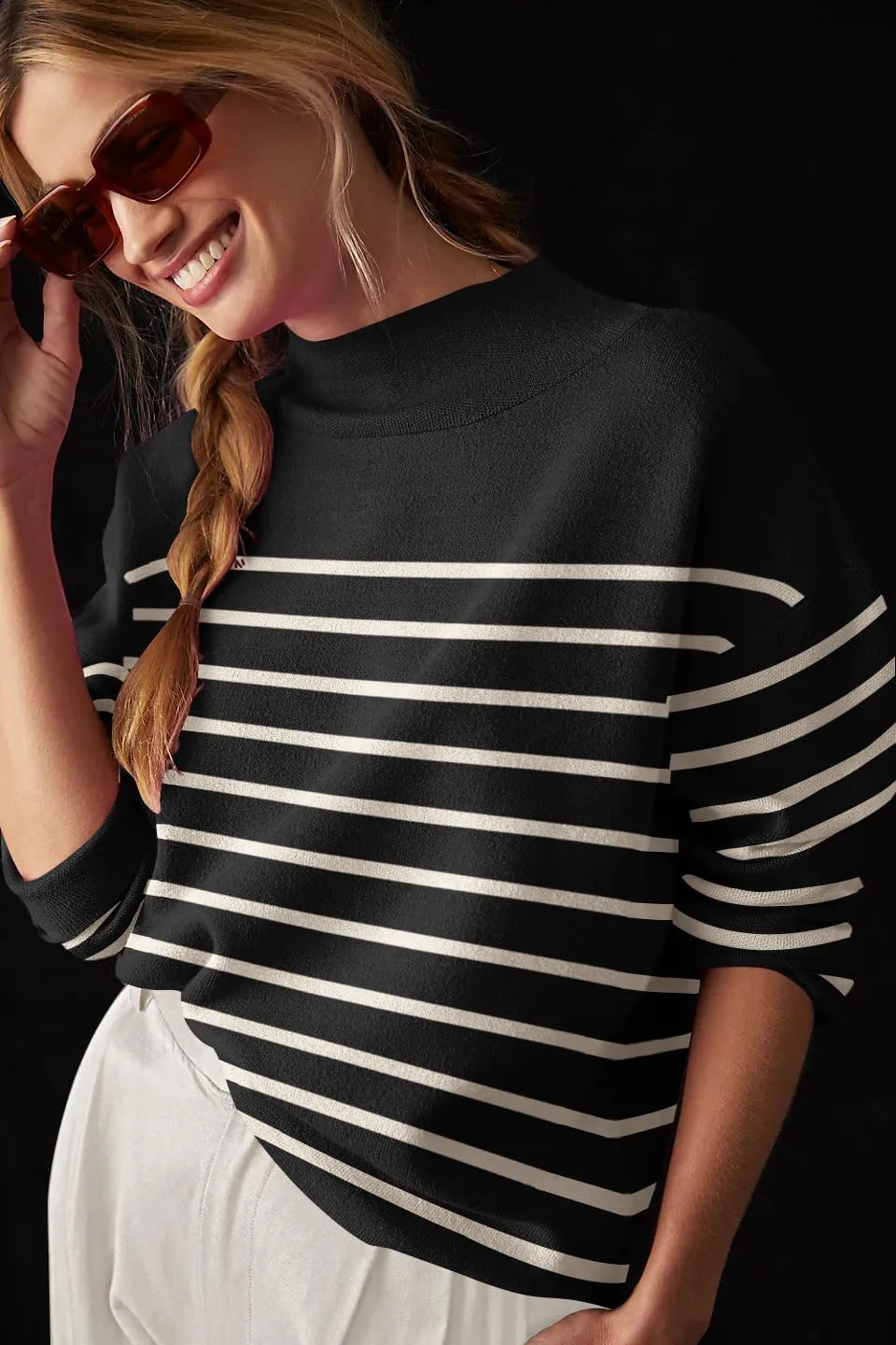 Womens Long Sleeve Sweater Loose Casual Turtleneck Soft Knitted Outwear Solid Knit Pullover Top