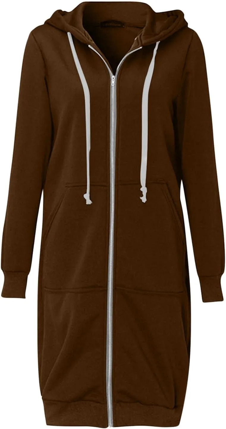 Womens Long Sweatshirts Oversized Zip Up Hoodies Knee length Long Fleece Tunic Sweatshirts Fall Hoodie Jackets Coats