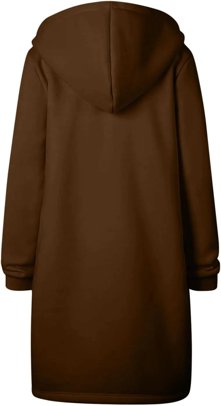 Womens Long Sweatshirts Oversized Zip Up Hoodies Knee length Long Fleece Tunic Sweatshirts Fall Hoodie Jackets Coats