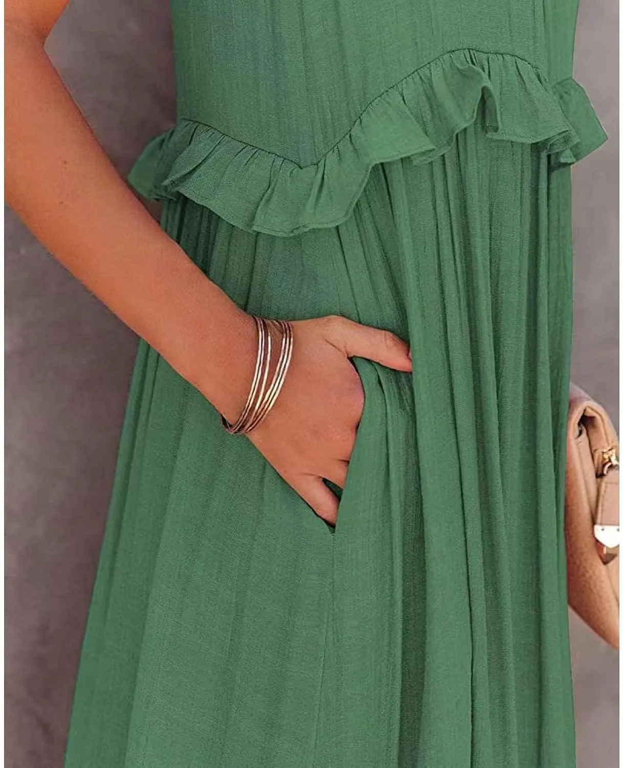 Women's Maxi Dress 2025 Spring Casual Loose Swing Sleeveless Tiered Beach Dress Boho Smocked Halter Ruffle Sundress