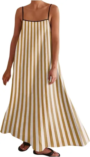 Womens Maxi Dress Summer Spaghetti Strap Maxi Dress Sleeveless Backless Flowy Long Beach Dresses 2025