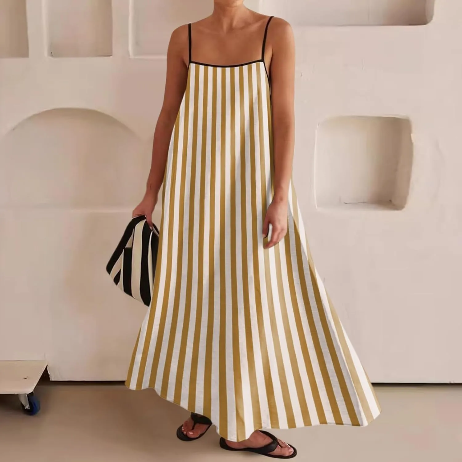 Womens Maxi Dress Summer Spaghetti Strap Maxi Dress Sleeveless Backless Flowy Long Beach Dresses 2025