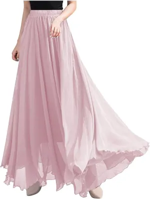 Women's Maxi Summer Skirts Chiffon A Line Flowy Skirts Long Boho Beach Dress High Waisted Lyrical Dance Skirts
