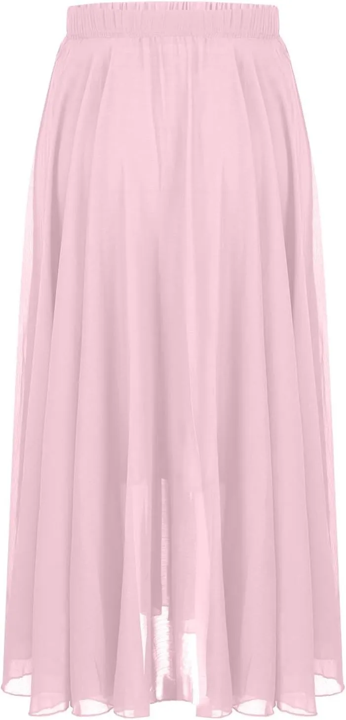 Women's Maxi Summer Skirts Chiffon A Line Flowy Skirts Long Boho Beach Dress High Waisted Lyrical Dance Skirts