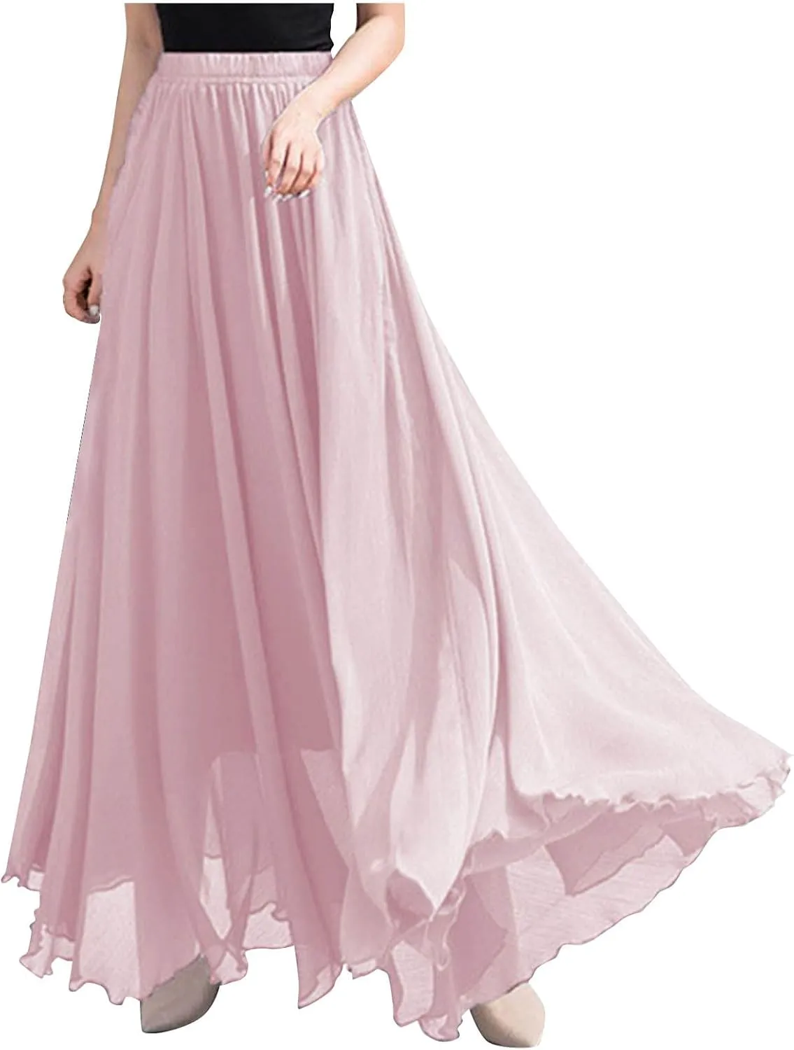 Women's Maxi Summer Skirts Chiffon A Line Flowy Skirts Long Boho Beach Dress High Waisted Lyrical Dance Skirts