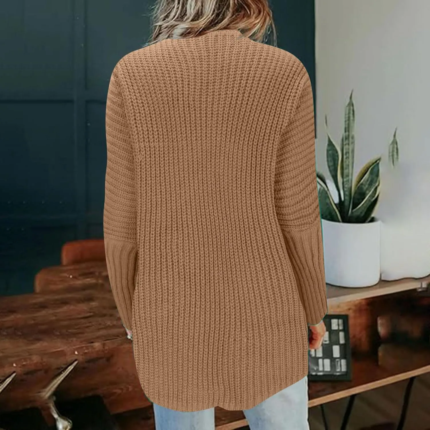Women's Open Front Cardigan Sweater Chunky Knit Batwing Sleeve Long Outerwear Fall Winter Casual Coats with Pockets