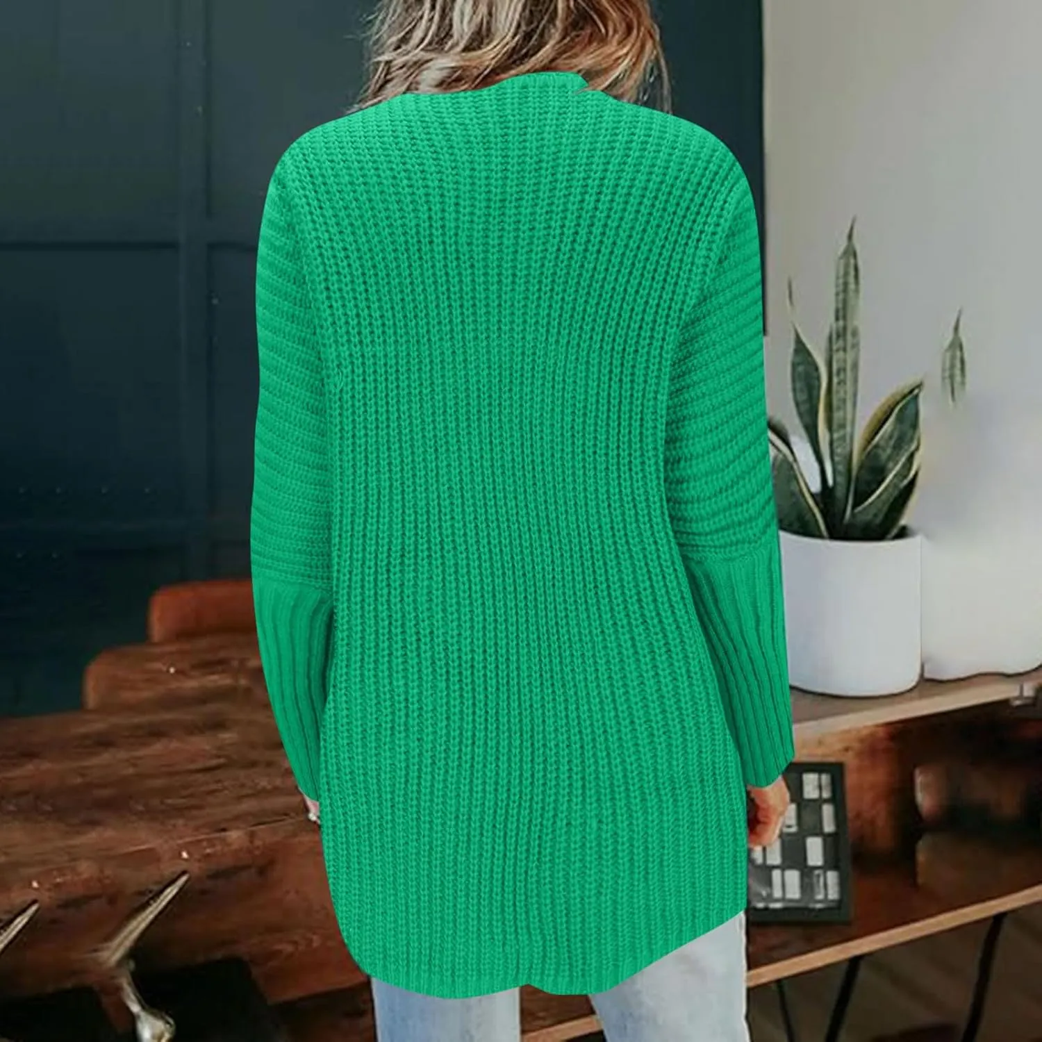 Women's Open Front Cardigan Sweater Chunky Knit Batwing Sleeve Long Outerwear Fall Winter Casual Coats with Pockets