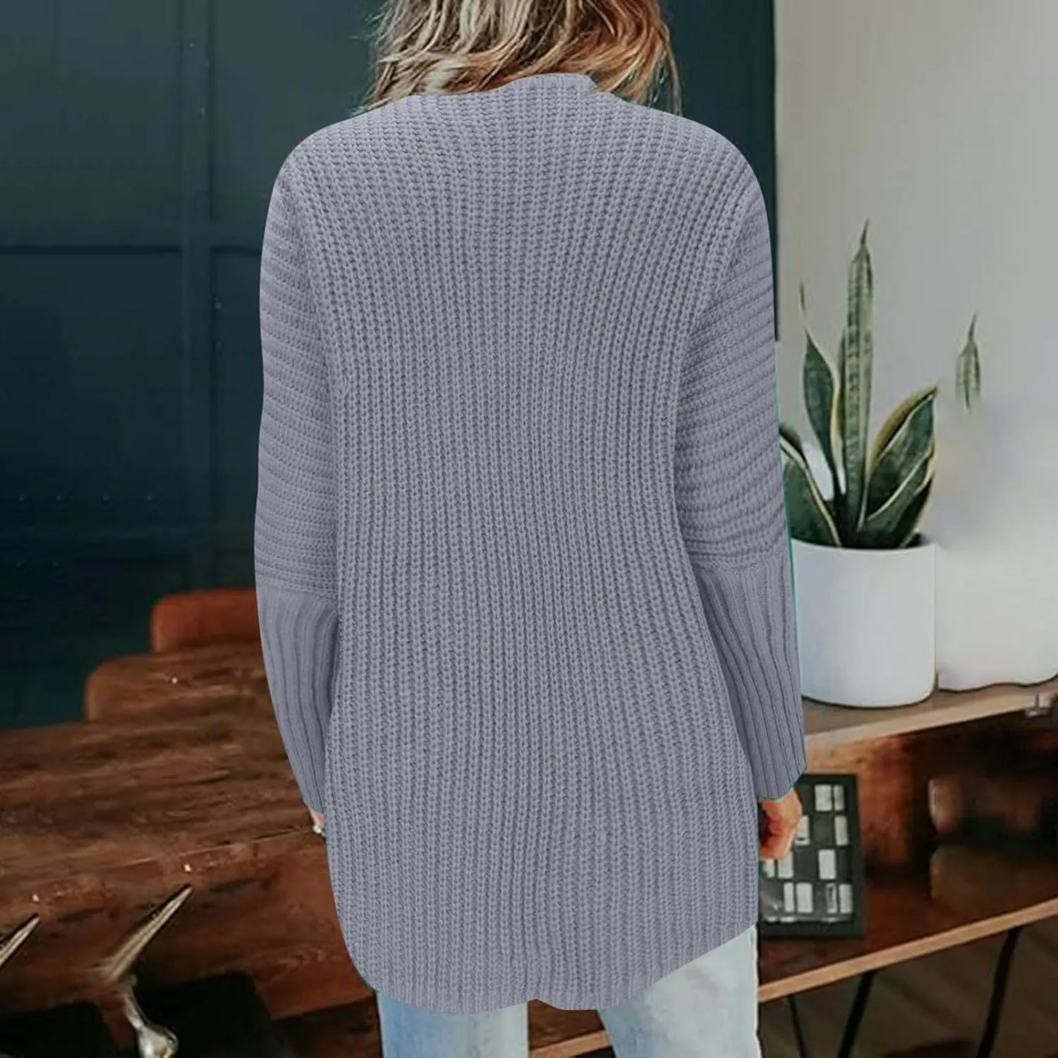 Women's Open Front Cardigan Sweater Chunky Knit Batwing Sleeve Long Outerwear Fall Winter Casual Coats with Pockets