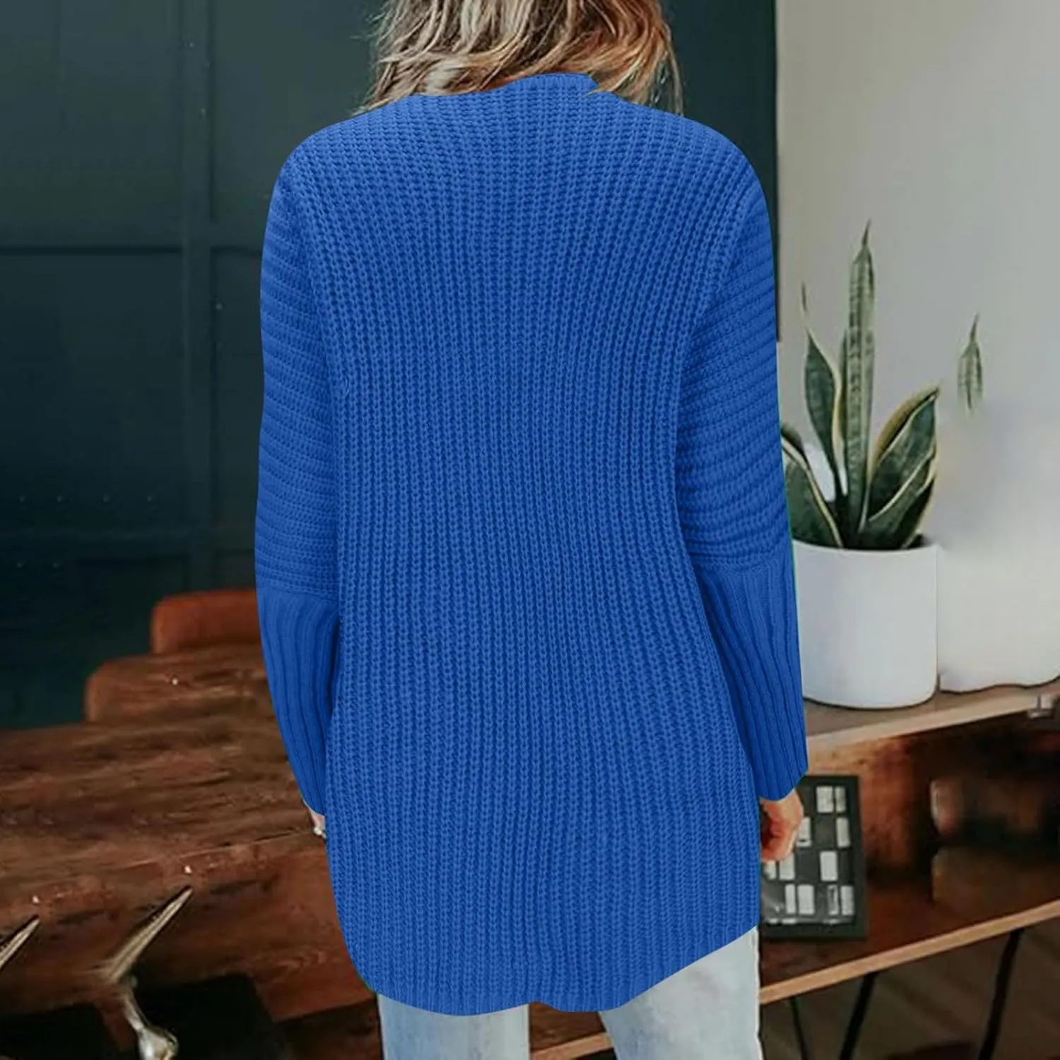 Women's Open Front Cardigan Sweater Chunky Knit Batwing Sleeve Long Outerwear Fall Winter Casual Coats with Pockets